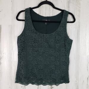 H&M Deep Forest Green Lined Lace Sleeveless Scoop Neck Top Women's Size 8